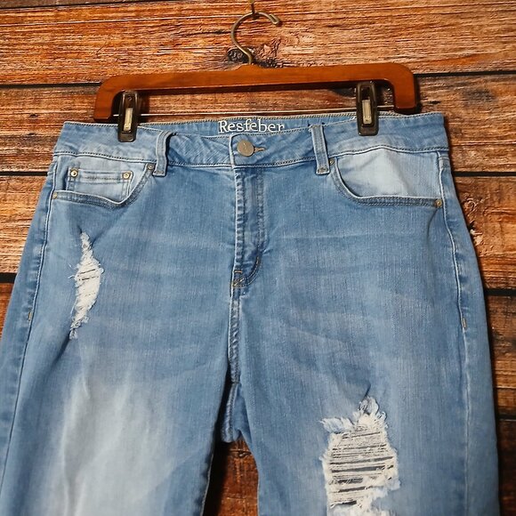 Resfeber Jeans 14 Skinny Boyfriend Cuffed Ankle Distressed Blue Denim Stretch - Picture 4 of 9